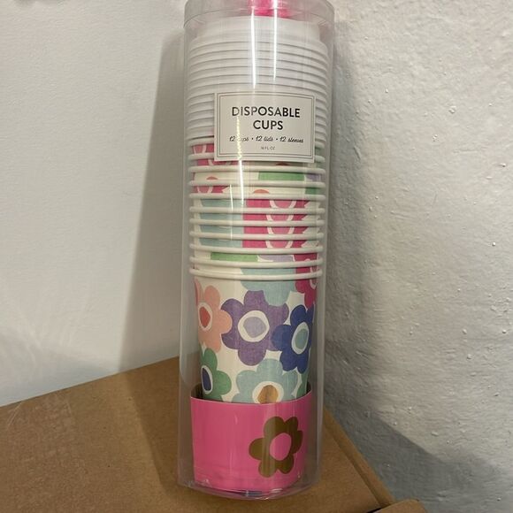 Eccolo Other - New Eccolo flower print 70s theme 12 tea coffee cups includes lid & sleeves